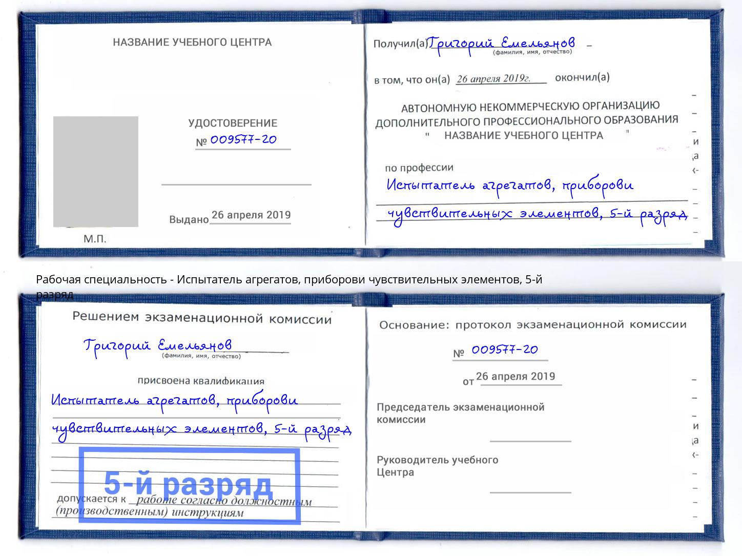 корочка 5-й разряд Испытатель агрегатов, приборови чувствительных элементов Миллерово