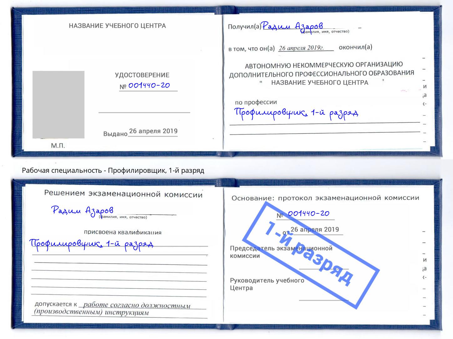 корочка 1-й разряд Профилировщик Миллерово