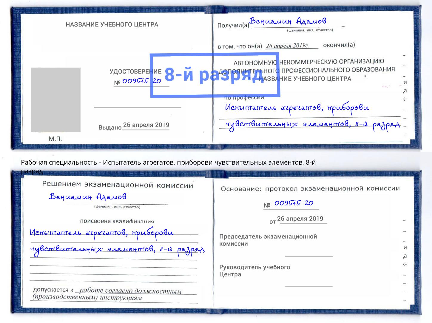 корочка 8-й разряд Испытатель агрегатов, приборови чувствительных элементов Миллерово